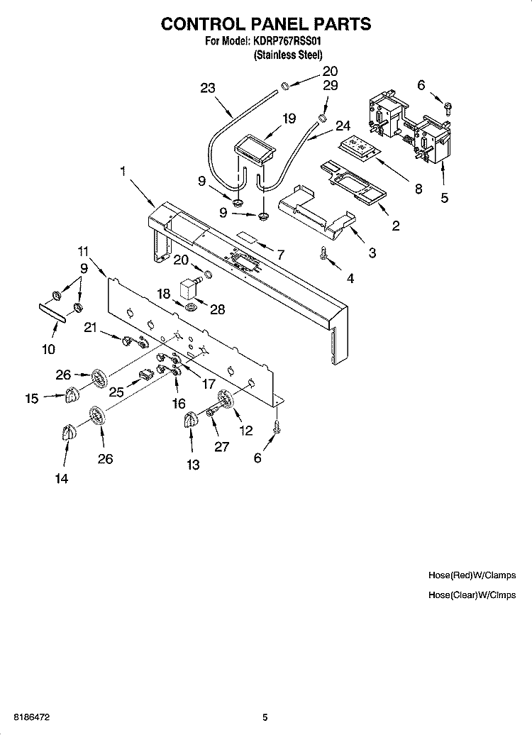 CONTROL PANEL PARTS Diagram and Parts List for KDRP767RSS01  KitchenAid Range