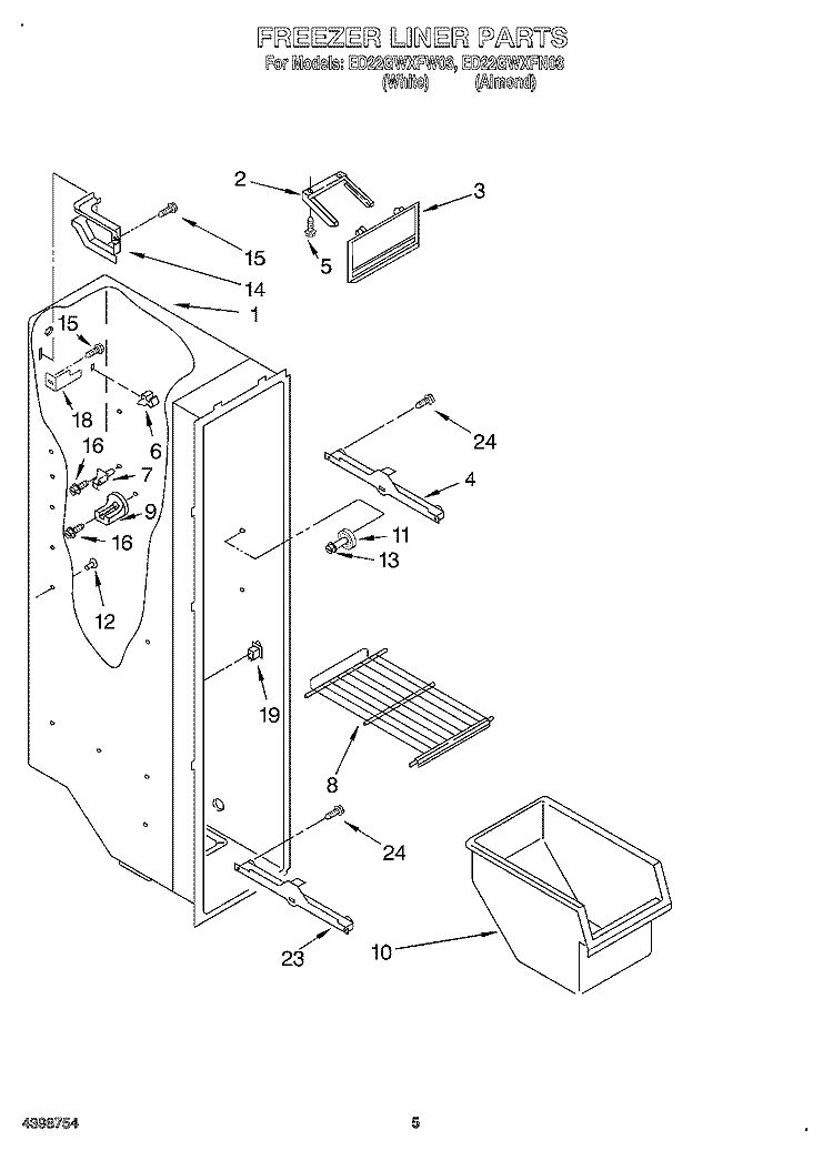 FREEZER LINER Diagram and Parts List for ED22GWXFW03  Whirlpool Refrigerator