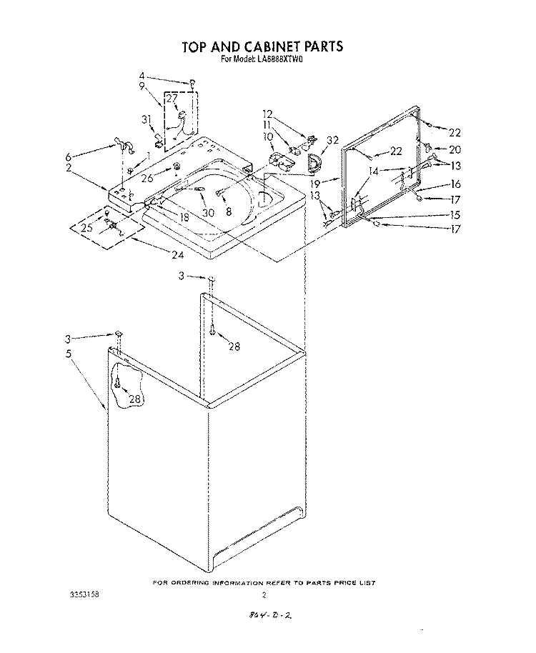 TOP AND CABINET , LITERATURE AND OPTIONAL Diagram and Parts List for LA6888XTW0  Whirlpool Washer