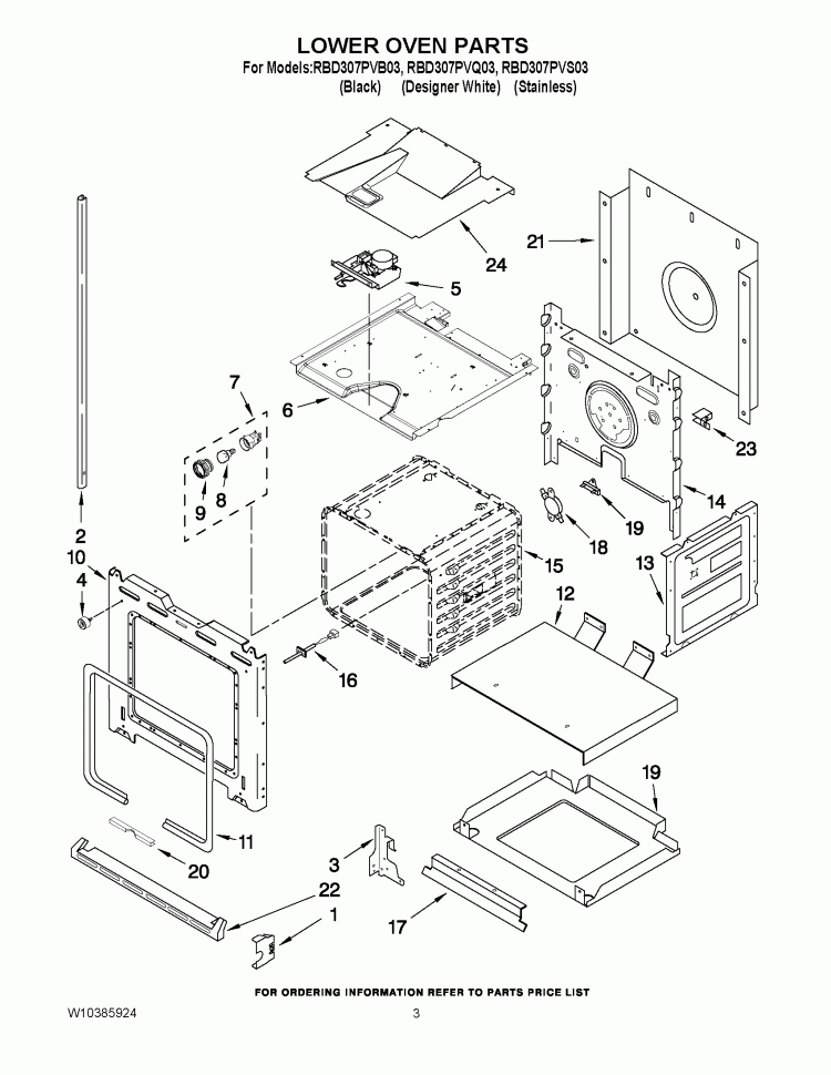 LOWER OVEN PARTS Diagram and Parts List for RBD307PVB03  Whirlpool Wall Oven