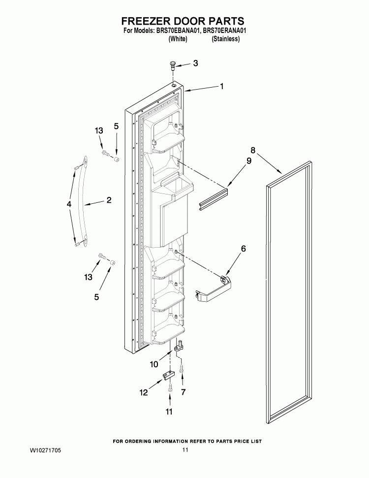 FREEZER DOOR PARTS Diagram and Parts List for BRS70EBANA01  Whirlpool Refrigerator