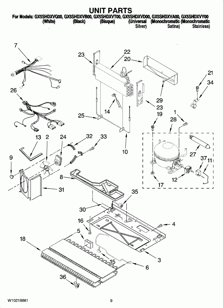 UNIT PARTS Diagram and Parts List for GX5SHDXVB00  Whirlpool Refrigerator