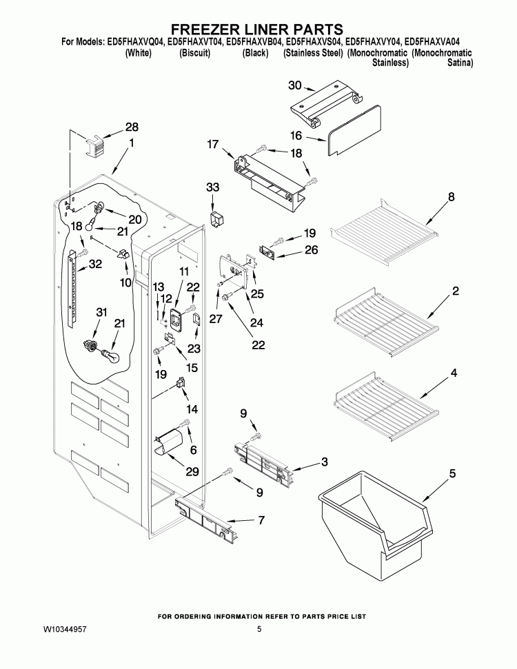 FREEZER LINER PARTS Diagram and Parts List for ED5FHAXVA04  Whirlpool Refrigerator