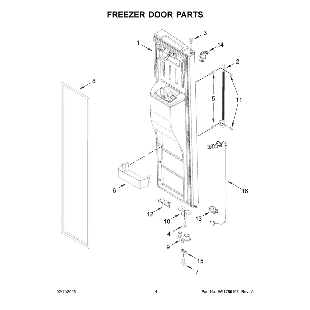 Freezer Door Parts Diagram and Parts List for KRSF536RBS00  KitchenAid Refrigerator