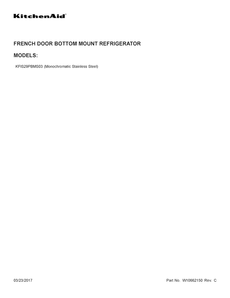 Cover Sheet Diagram and Parts List for KFIS29PBMS03  KitchenAid Refrigerator