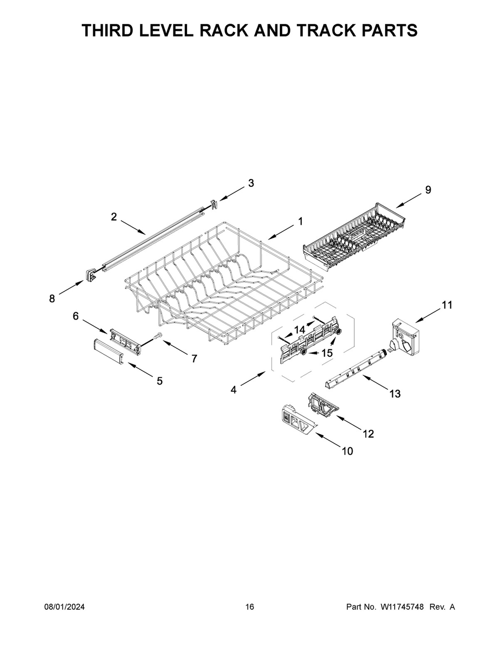 09 - Third Level Rack And Track Parts Diagram and Parts List for MDB9979SKZ3  Whirlpool Dishwasher