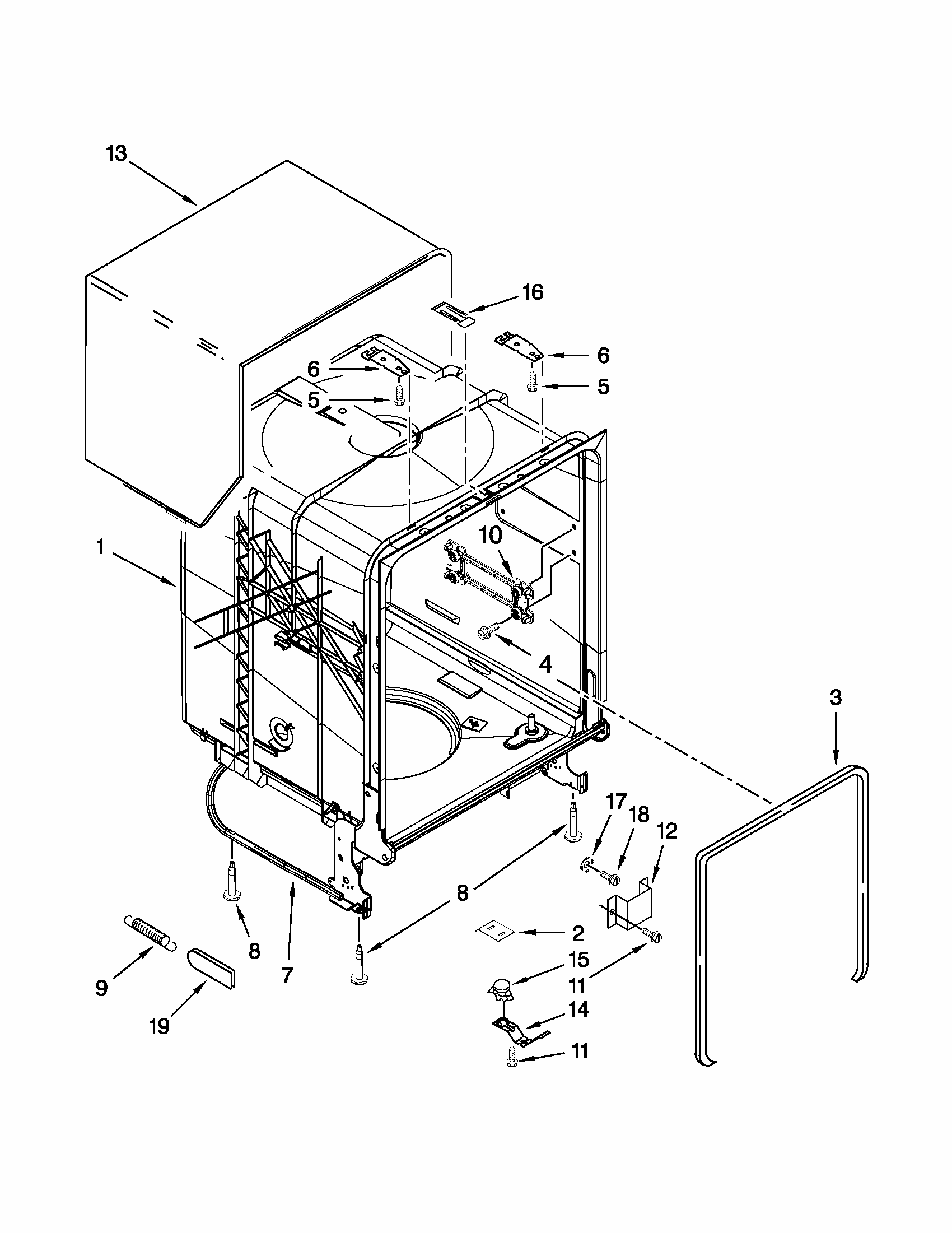 Tub And Frame Parts Diagram and Parts List for 66513272K114  Kenmore Dishwasher