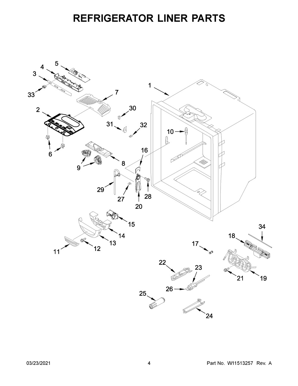 Refrigerator Liner Parts Diagram and Parts List for WRFA35SWHZ05  Whirlpool Refrigerator
