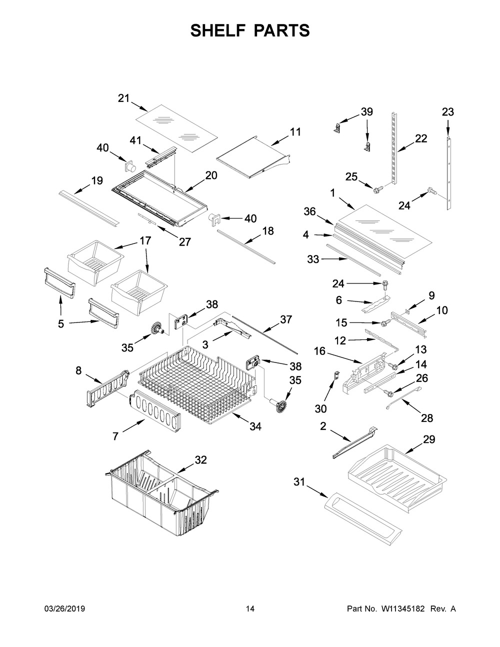 Shelf Parts Diagram and Parts List for WRF532SMHW01  Whirlpool Refrigerator