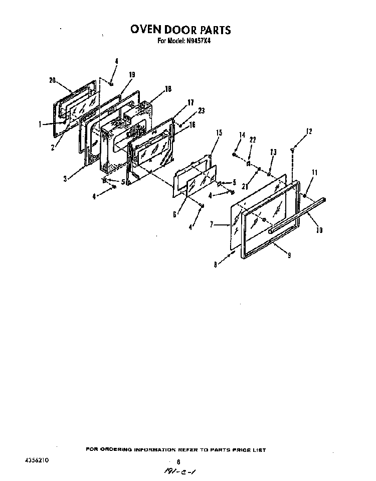 Oven Door Diagram and Parts List for N9457*4  Roper Range
