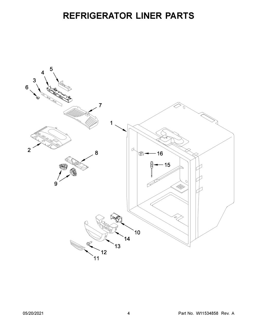 Refrigerator Liner Parts Diagram and Parts List for MFF2258FEZ06  Whirlpool Refrigerator