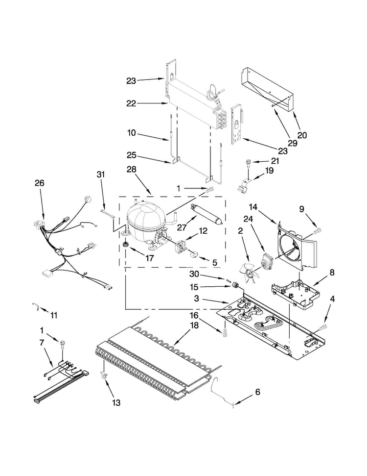 Unit Parts Diagram and Parts List for 5GFC20PRAW00  Whirlpool Refrigerator