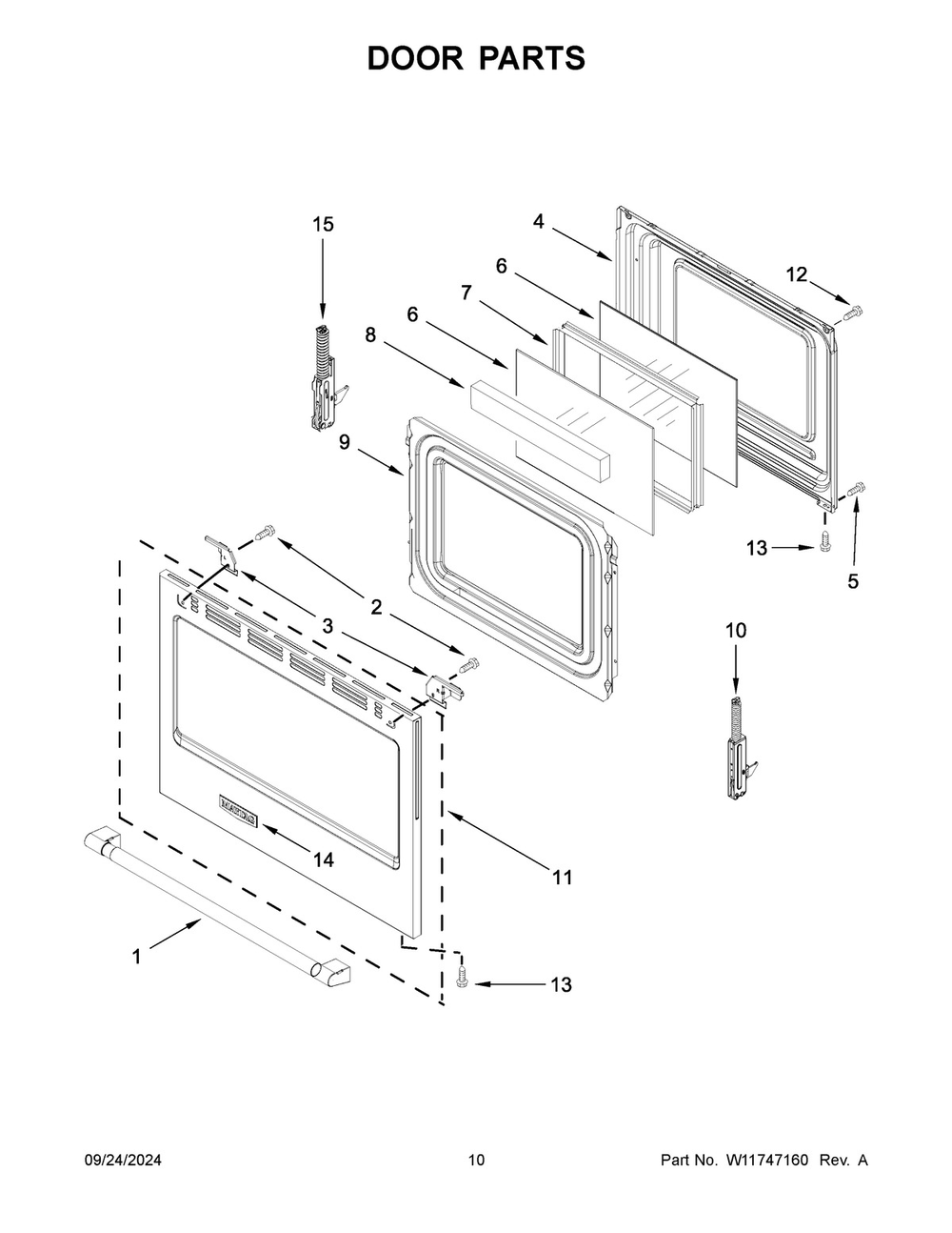 06 - Door Parts Diagram and Parts List for MFGS8030RZ0  Whirlpool Range