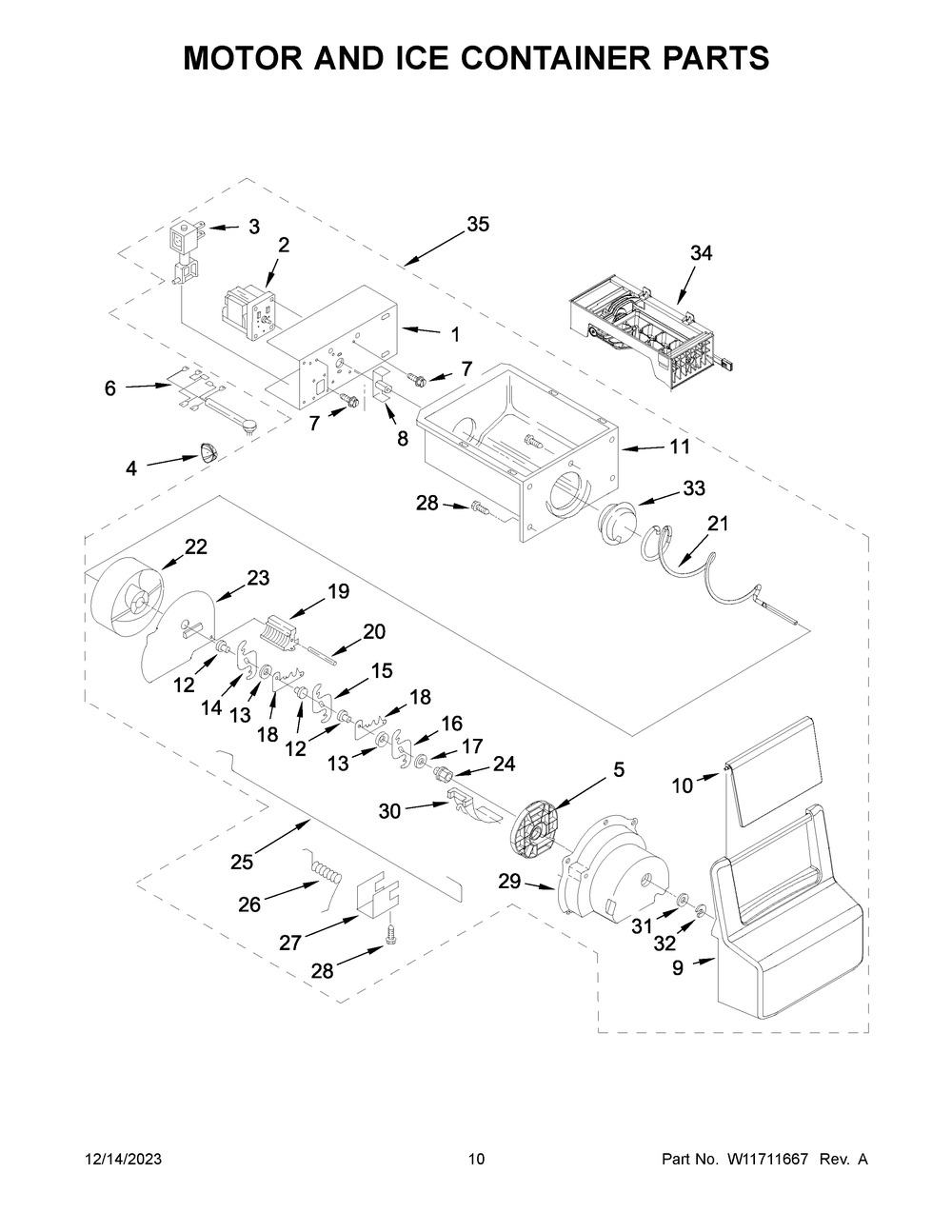 Motor And Ice Container Parts Diagram and Parts List for WRS325SDHZ11  Whirlpool Refrigerator