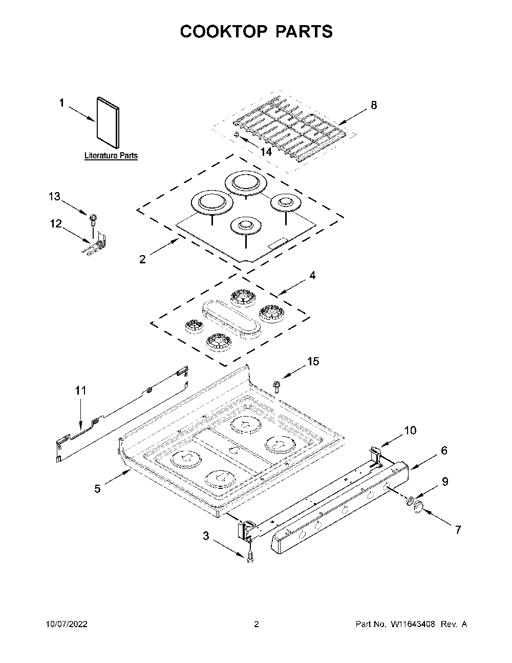 Cooktop Parts Diagram and Parts List for KFGG504KPS3  KitchenAid Range
