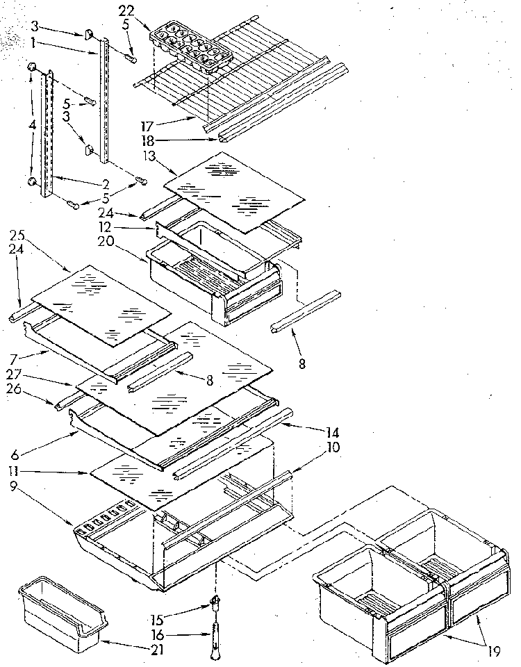Shelf Diagram and Parts List for ET18GKXSN03  Whirlpool Refrigerator