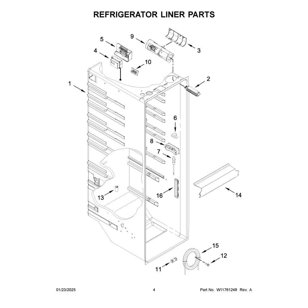 Refrigerator Liner Parts Diagram and Parts List for WRSC5536RB00  Whirlpool Refrigerator