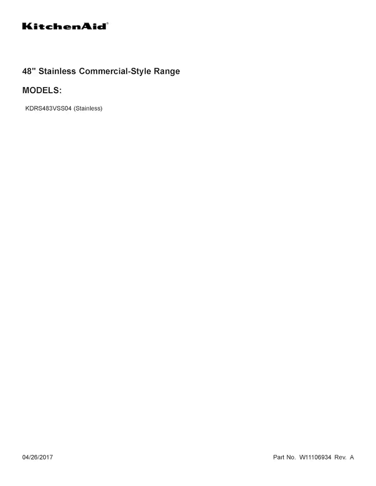 Cover Sheet Diagram and Parts List for KDRS483VSS04  KitchenAid Range