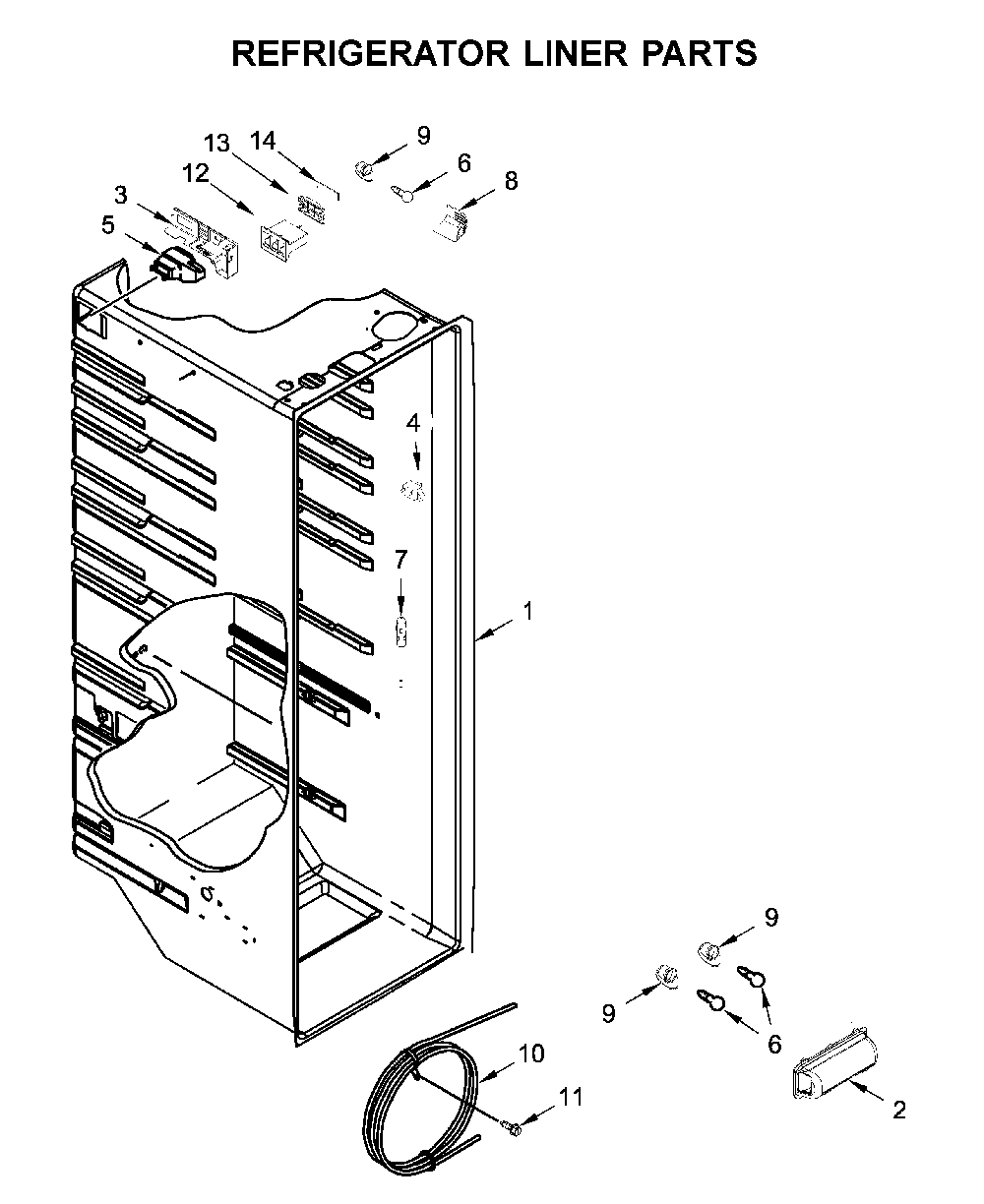 Refrigerator liner parts Diagram and Parts List for WRS315SDHT02  Whirlpool Refrigerator