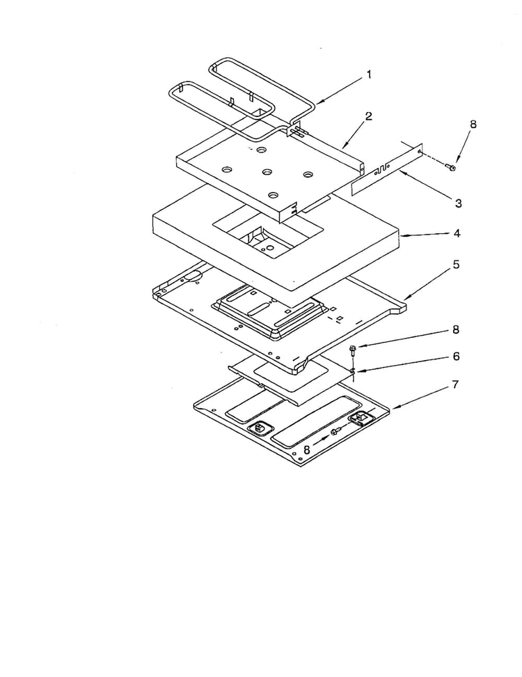 Bake-element/insulation Diagram and Parts List for GJP84800  Whirlpool Range