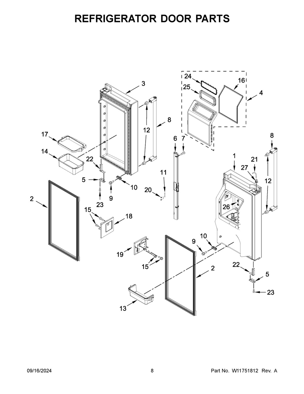05 - Refrigerator Door Parts Diagram and Parts List for KRMF706EBS06  Whirlpool Refrigerator