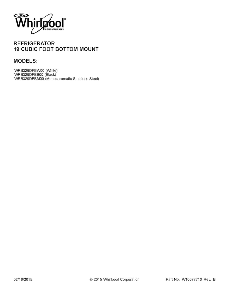 Cover Sheet Diagram and Parts List for WRB329DFBB00  Whirlpool Refrigerator