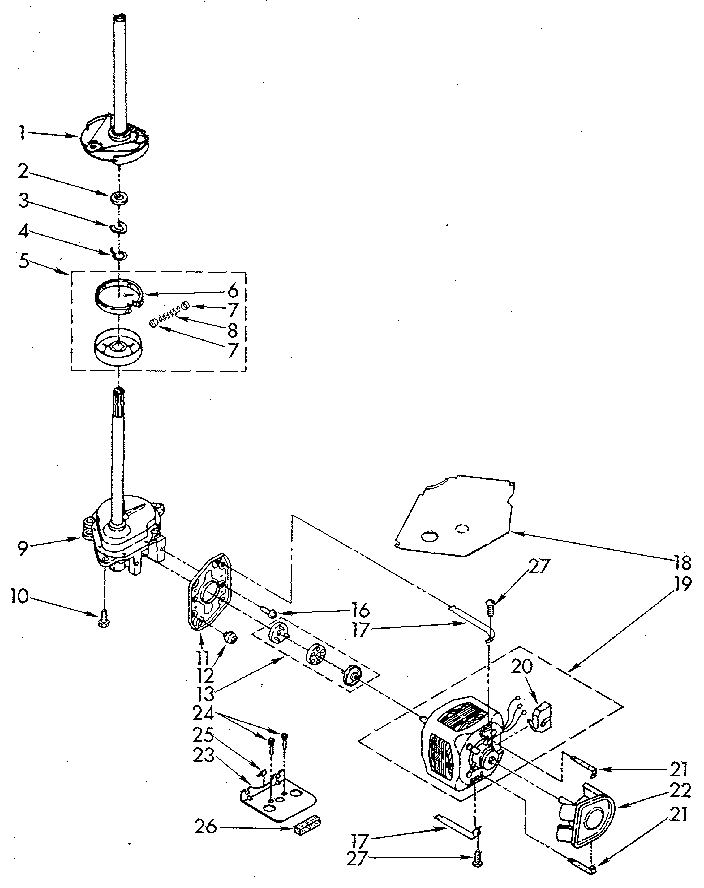 Brake, Clutch, Gearcase, Motor And Pump Diagram and Parts List for LA5580XSN3  Whirlpool Washer
