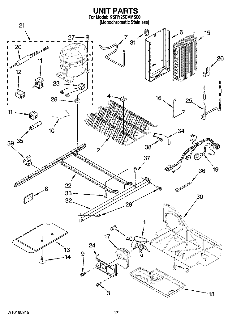 UNIT PARTS Diagram and Parts List for KSRY25CVMS00  KitchenAid Refrigerator