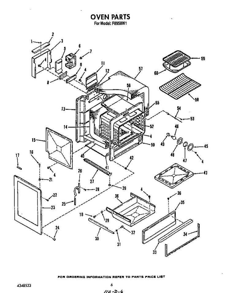 Oven Diagram and Parts List for F8958*1  Roper Range