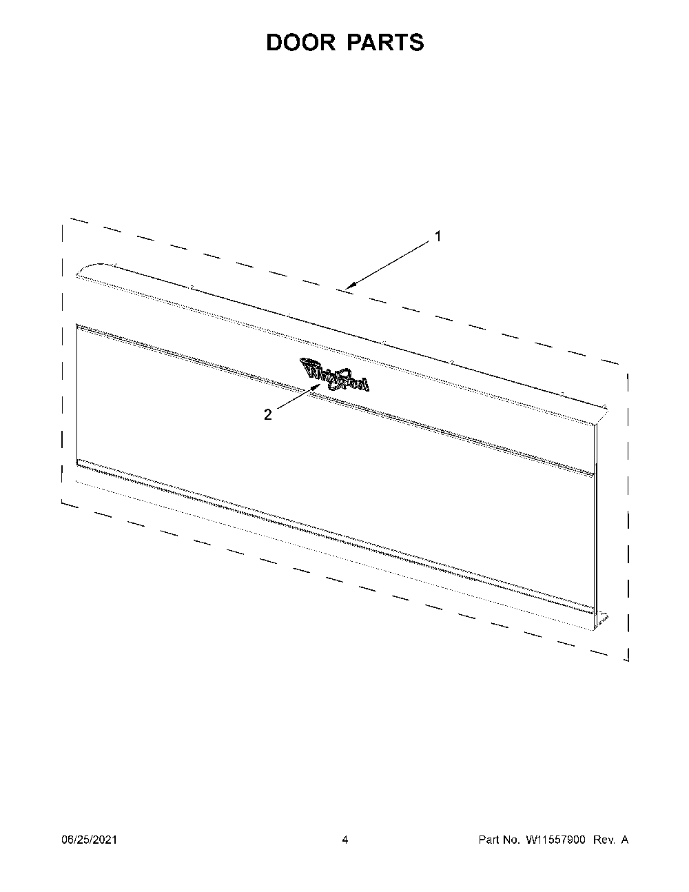 03 - Door Parts Diagram and Parts List for YWML55011HW08  Whirlpool Microwave