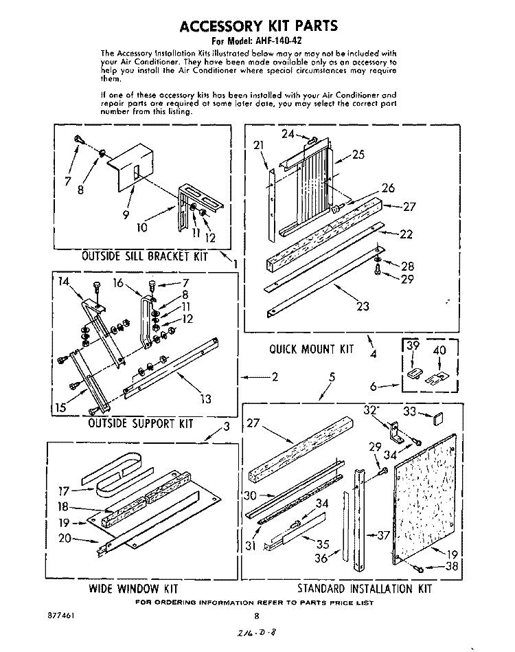 ACCESSORY KIT Diagram and Parts List for AHF14042  Whirlpool Air Conditioner