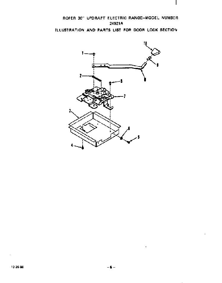 Door Lock Diagram and Parts List for 2492*1A  Roper Range