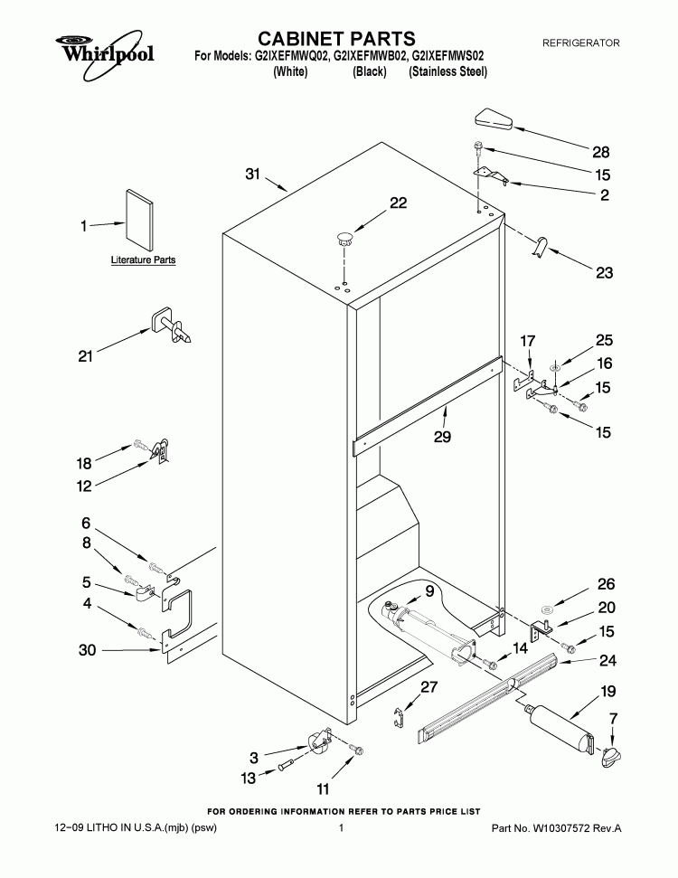 CABINET PARTS Diagram and Parts List for G2IXEFMWQ02  Whirlpool Refrigerator