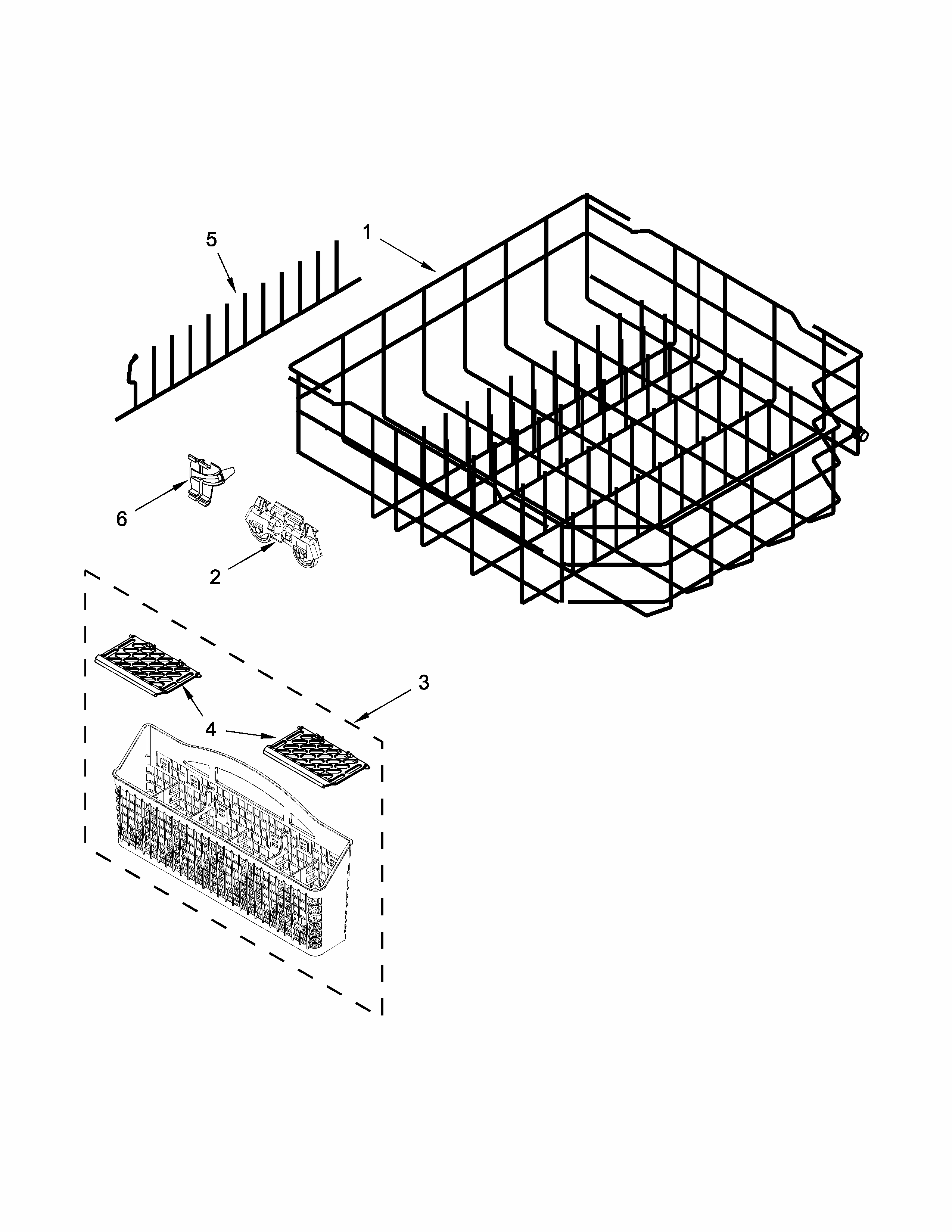 Lower Rack Parts Diagram and Parts List for 66513204N410  Kenmore Dishwasher