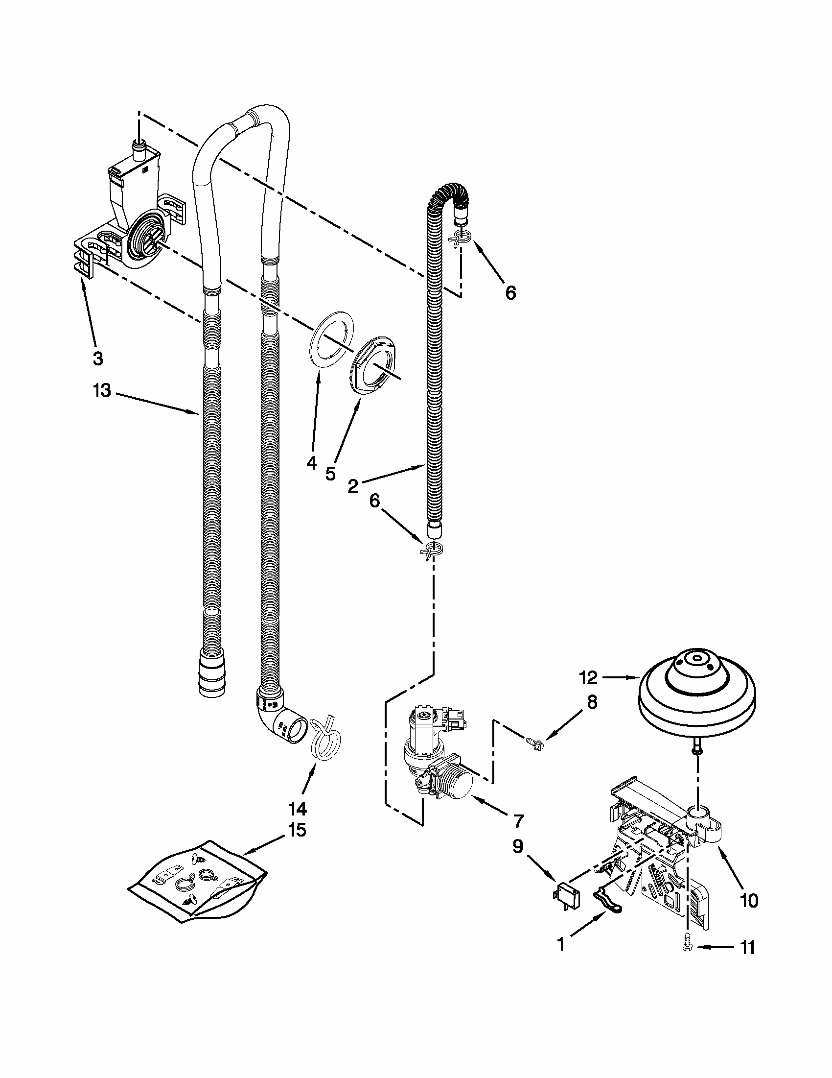 Fill, Drain And Overfill Parts Diagram and Parts List for 66515119K214  Kenmore Dishwasher