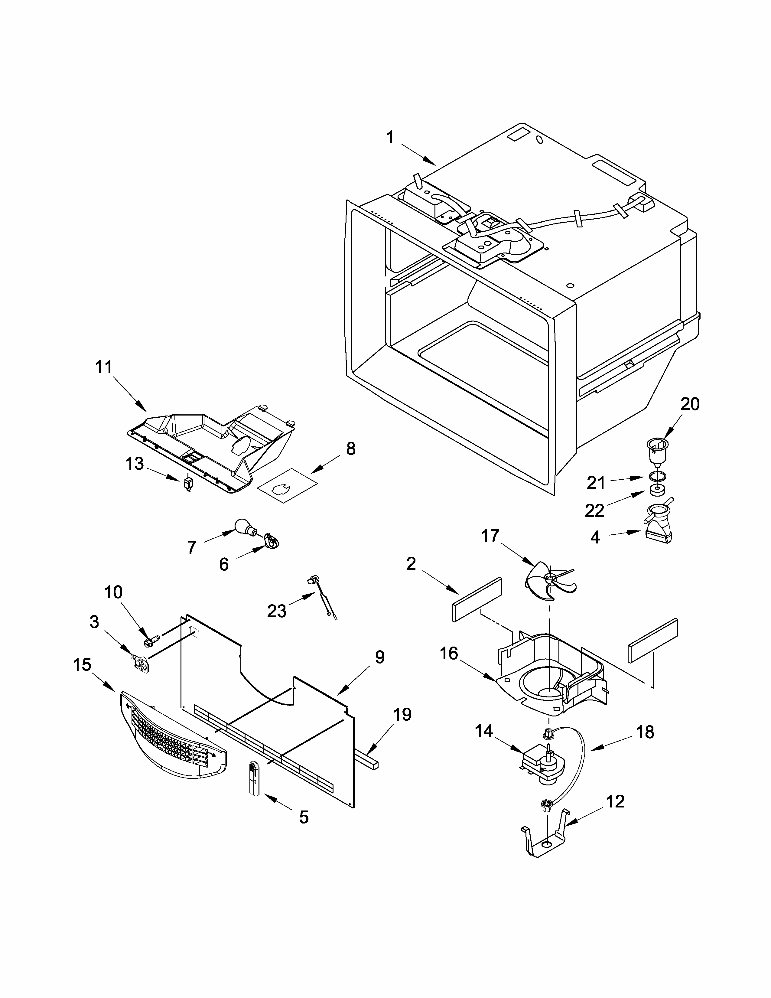 Freezer Liner Parts Diagram and Parts List for 59669313010  Kenmore Refrigerator