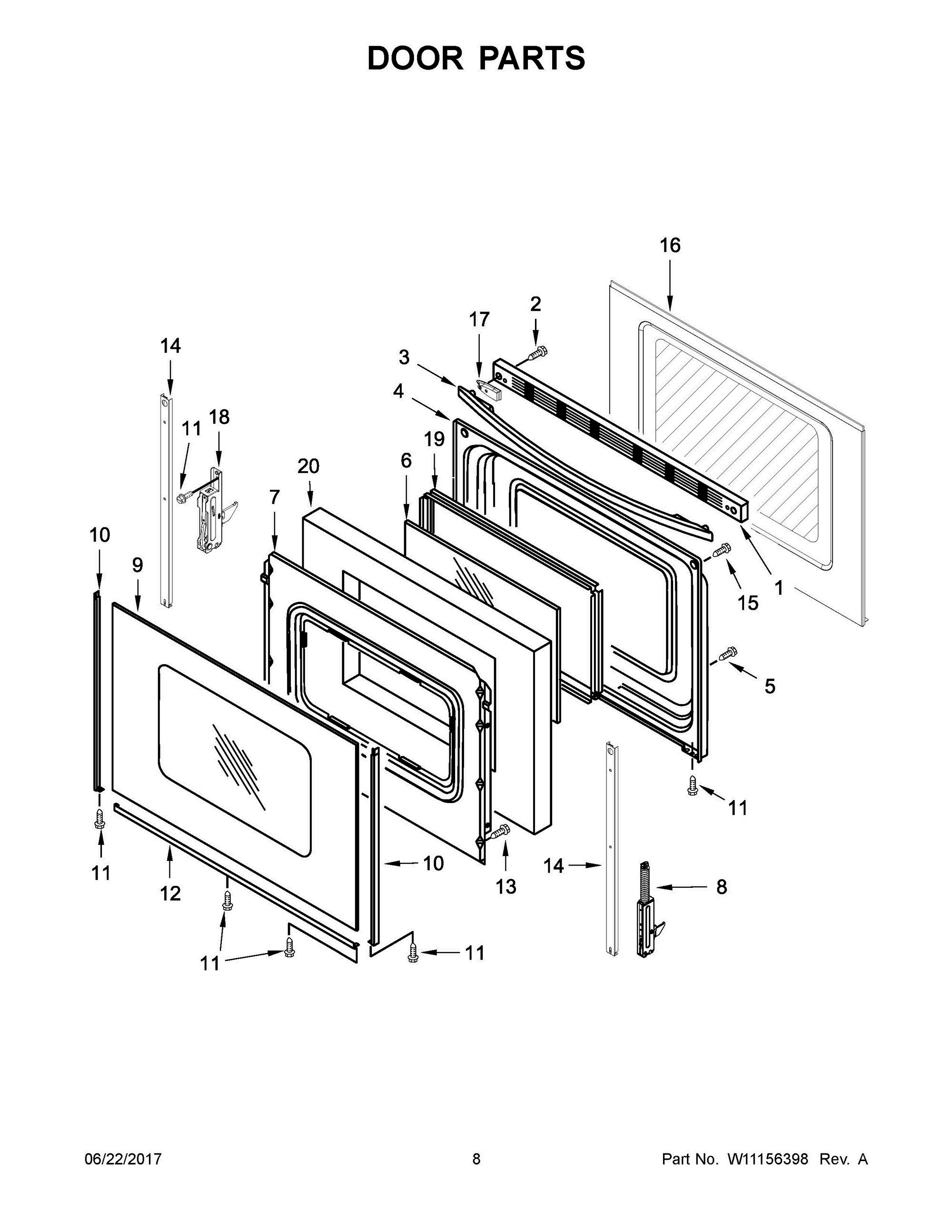 05 - DOOR PARTS Diagram and Parts List for YWFE515S0EW1  Whirlpool Range