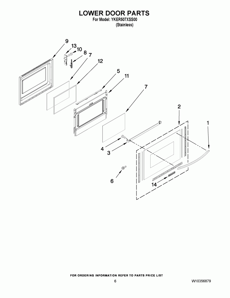 LOWER DOOR PARTS Diagram and Parts List for YKER507XSS00  KitchenAid Range