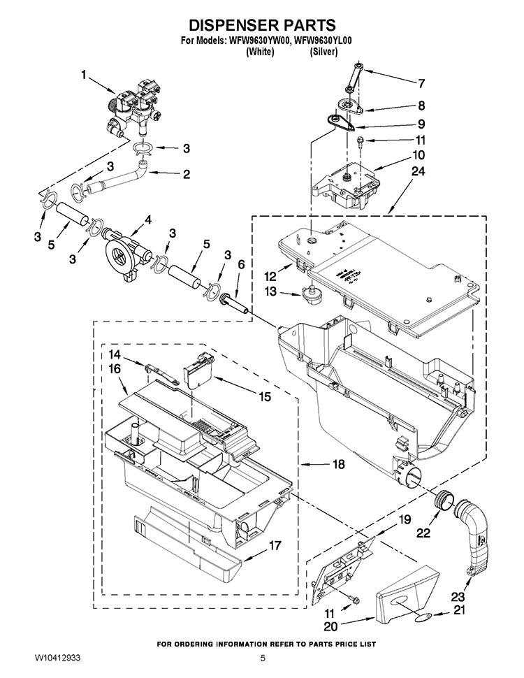 DISPENSER PARTS Diagram and Parts List for WFW9630YL00  Whirlpool Washer