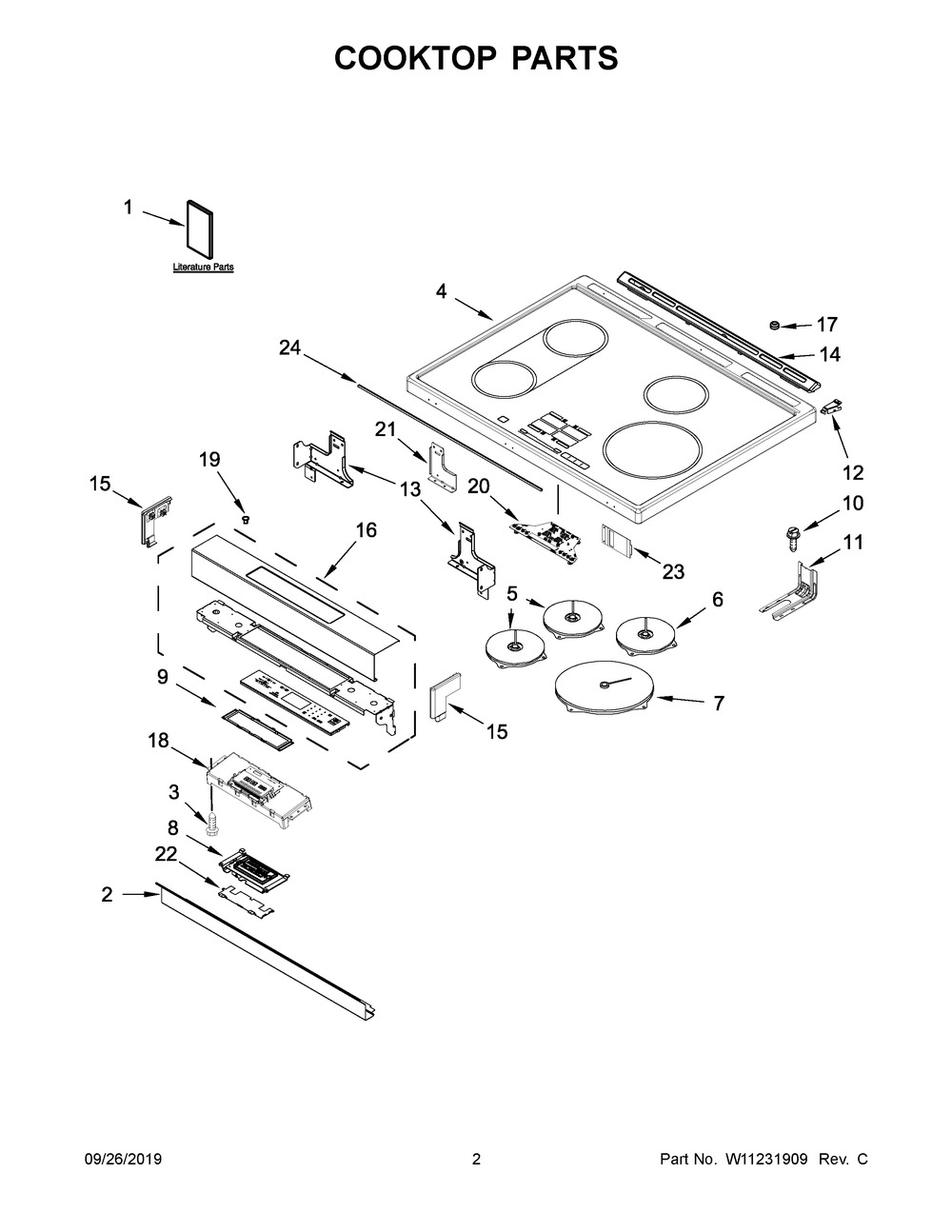 Cooktop Parts Diagram and Parts List for KSIB900ESS2  Whirlpool Range