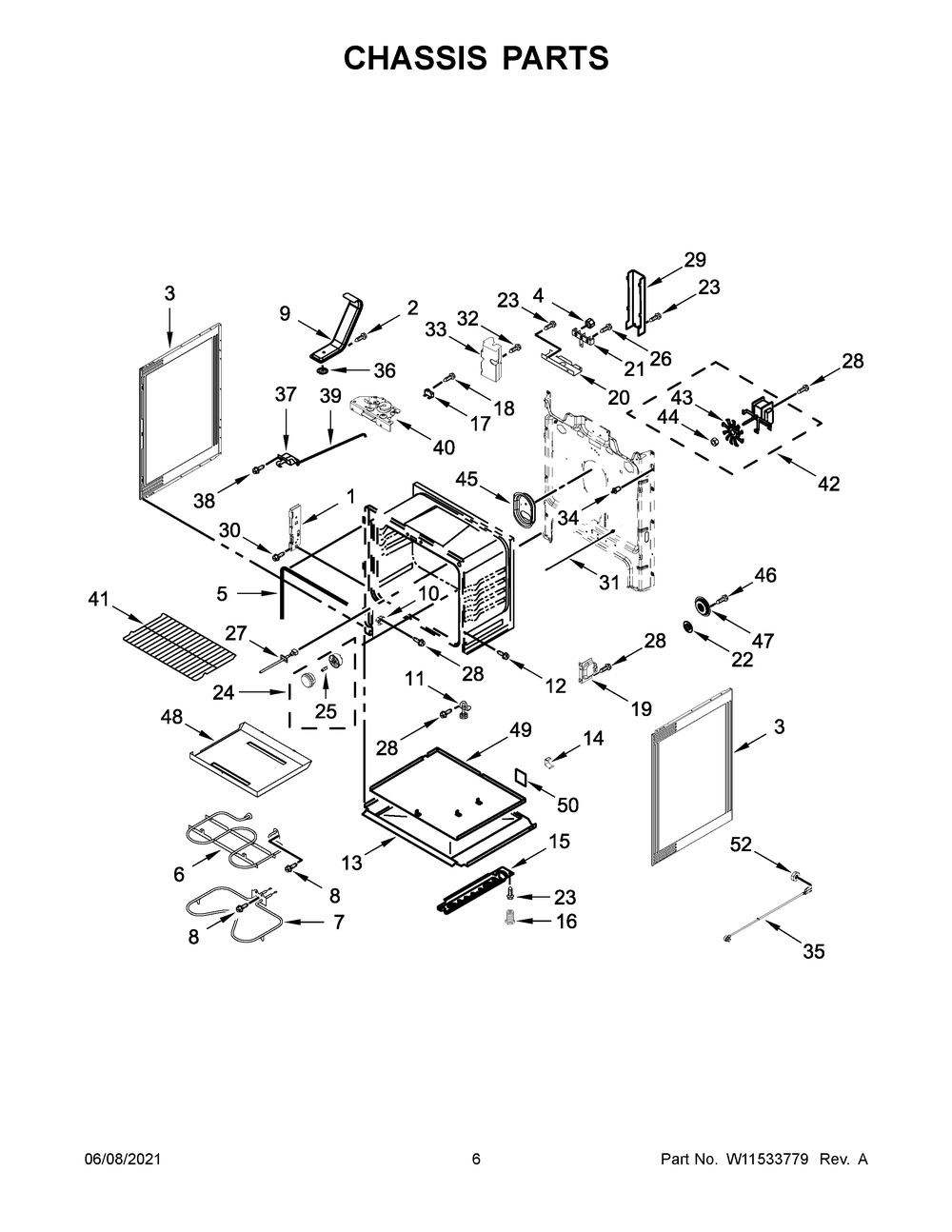 Chassis Parts Diagram and Parts List for YWFE535S0JZ1  Whirlpool Range
