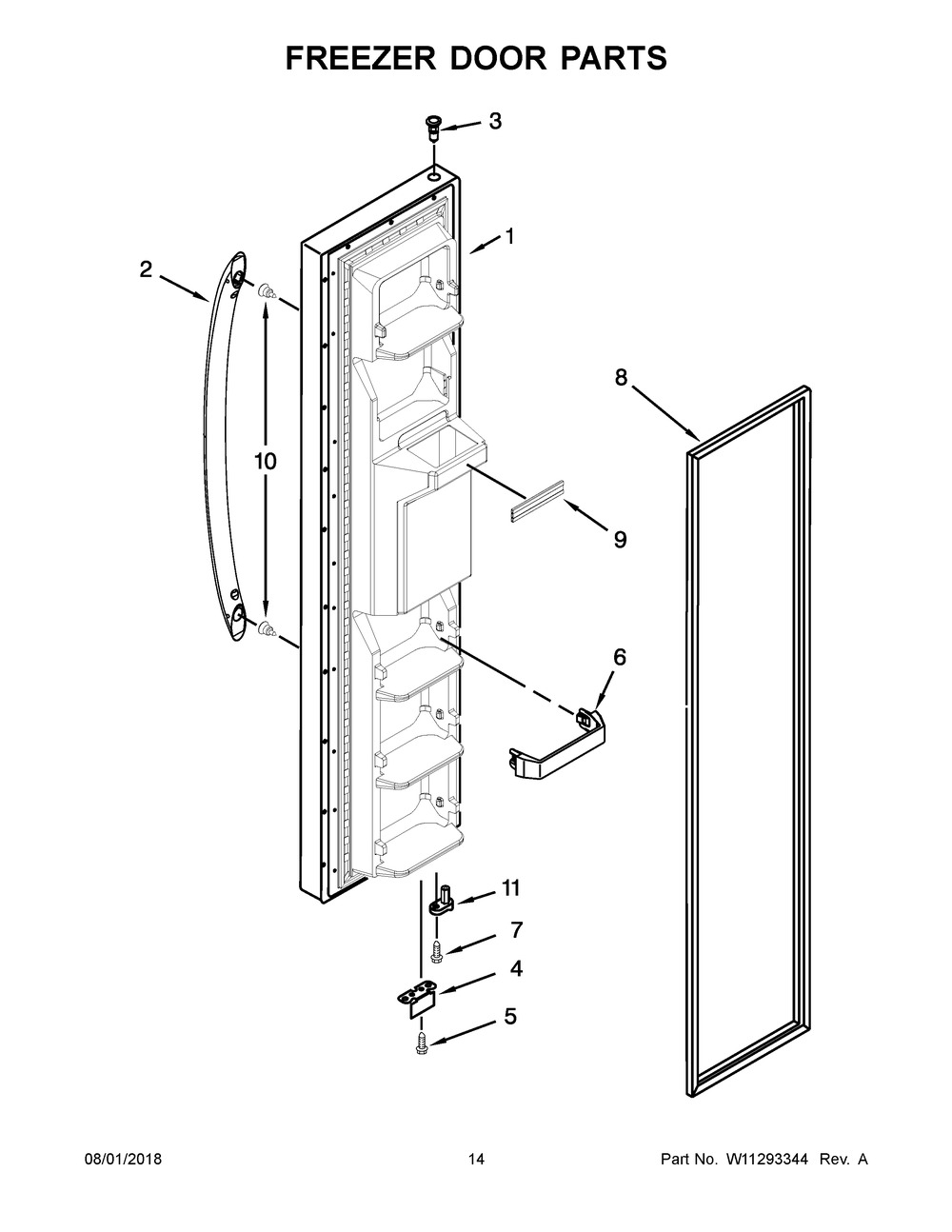 Freezer Door Parts Diagram and Parts List for 5WRS25FDFG00  Whirlpool Refrigerator