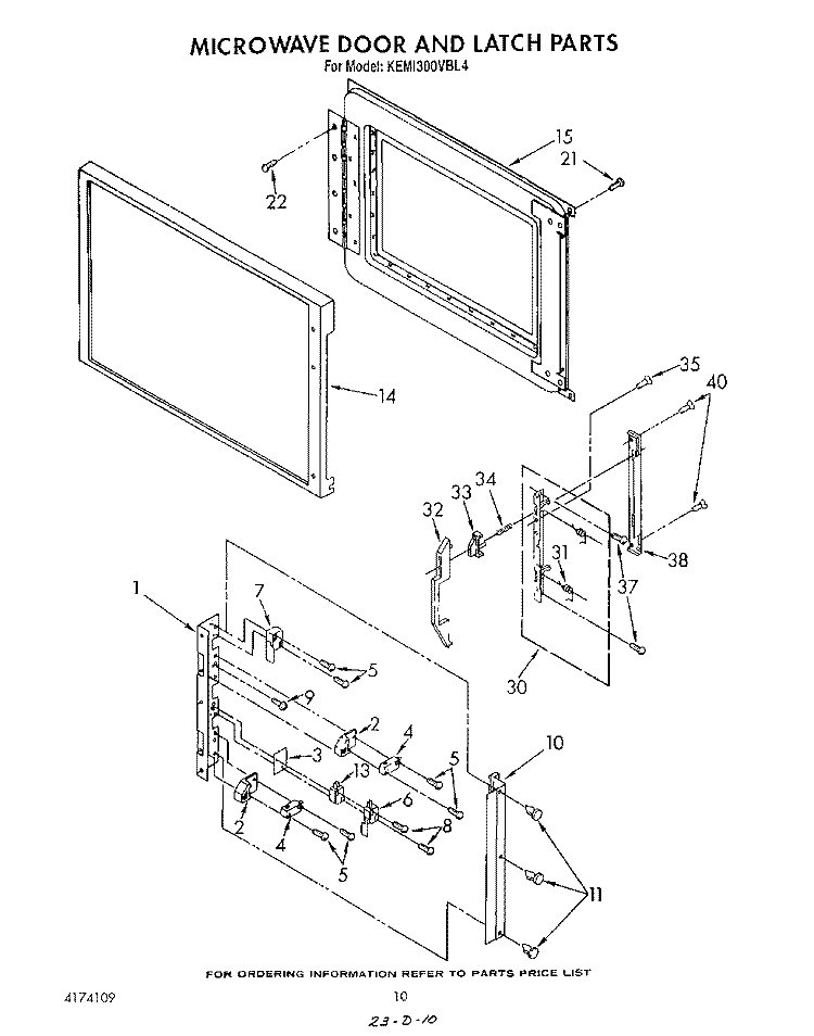 MICROWAVE DOOR AND LATCH Diagram and Parts List for KEMI300VBL4  KitchenAid Microwave Oven Combo