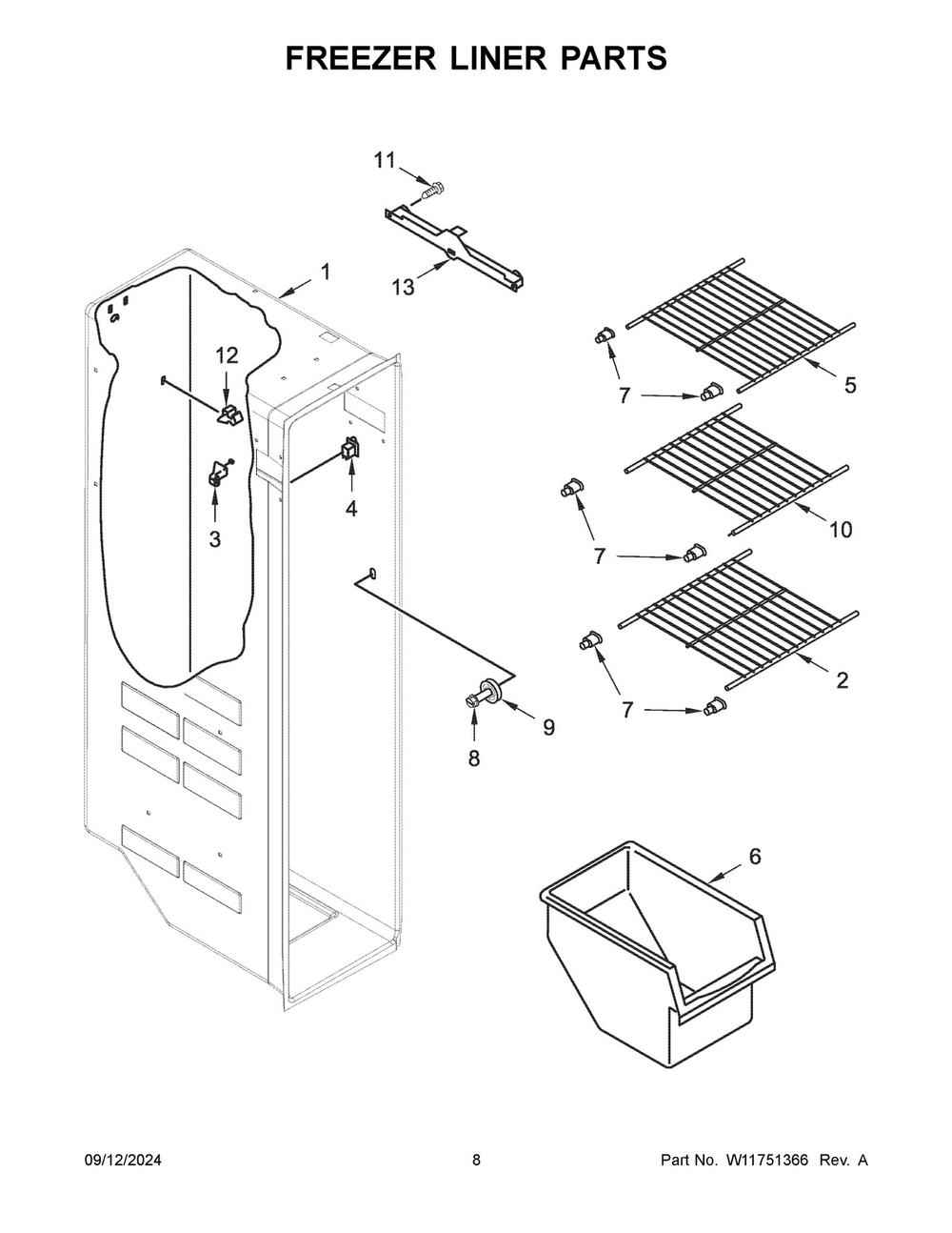 05 - Freezer Liner Parts Diagram and Parts List for WRS311SDHB10  Whirlpool Refrigerator