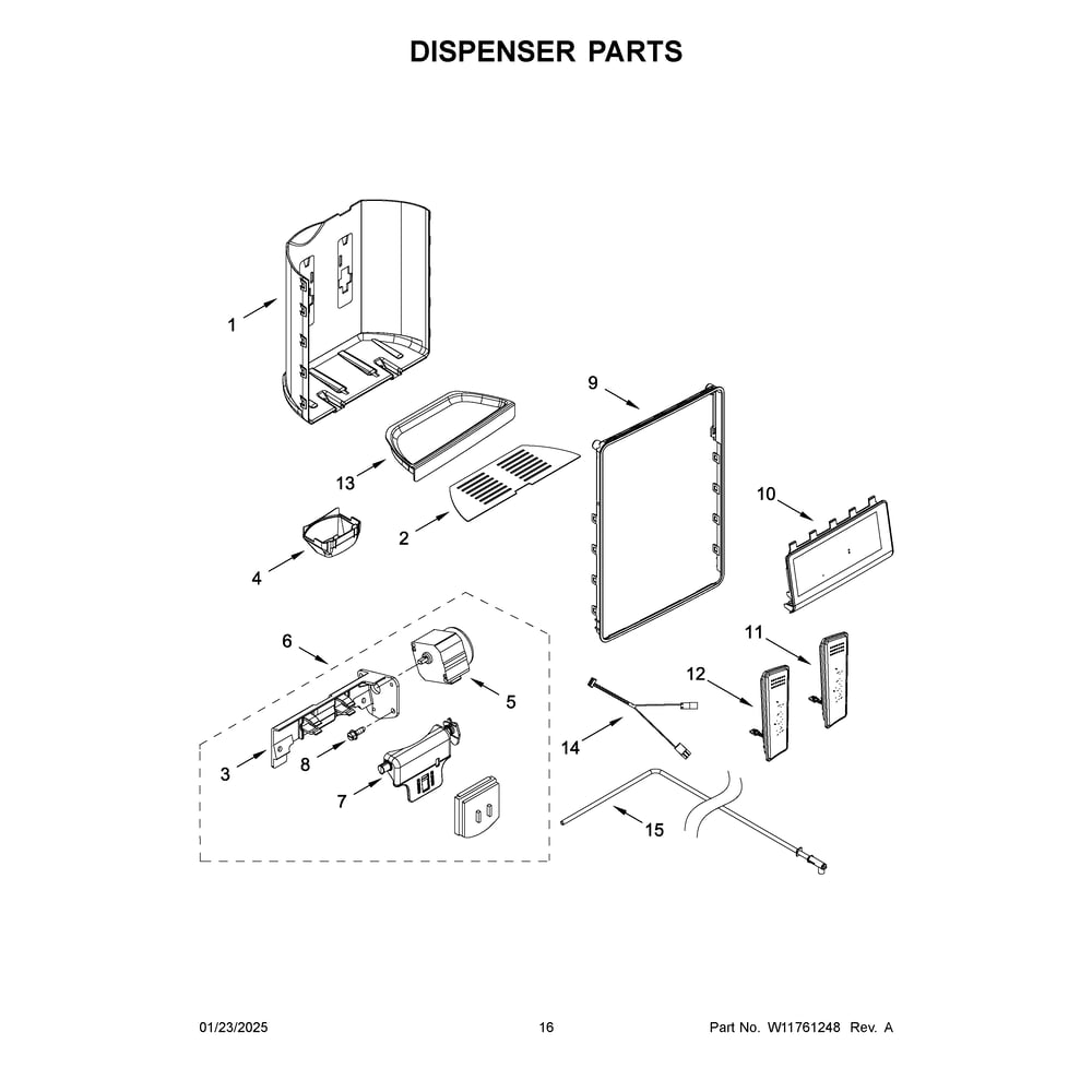 Dispenser Parts Diagram and Parts List for WRSC5536RB00  Whirlpool Refrigerator