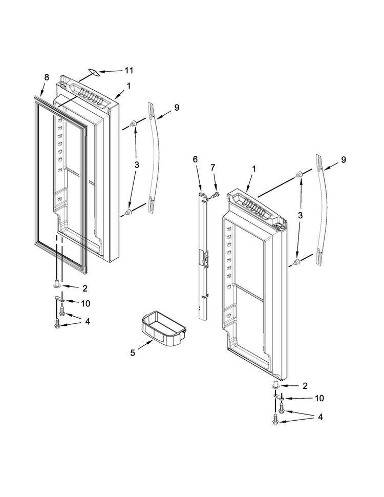 Refrigerator Door Parts Diagram and Parts List for WRF532SNBB01  Whirlpool Refrigerator