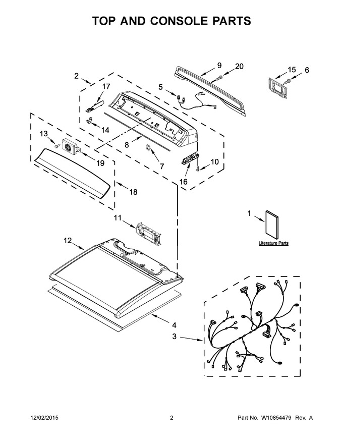 02 - Top And Console Parts Diagram and Parts List for YWED8500DC2  Whirlpool Dryer