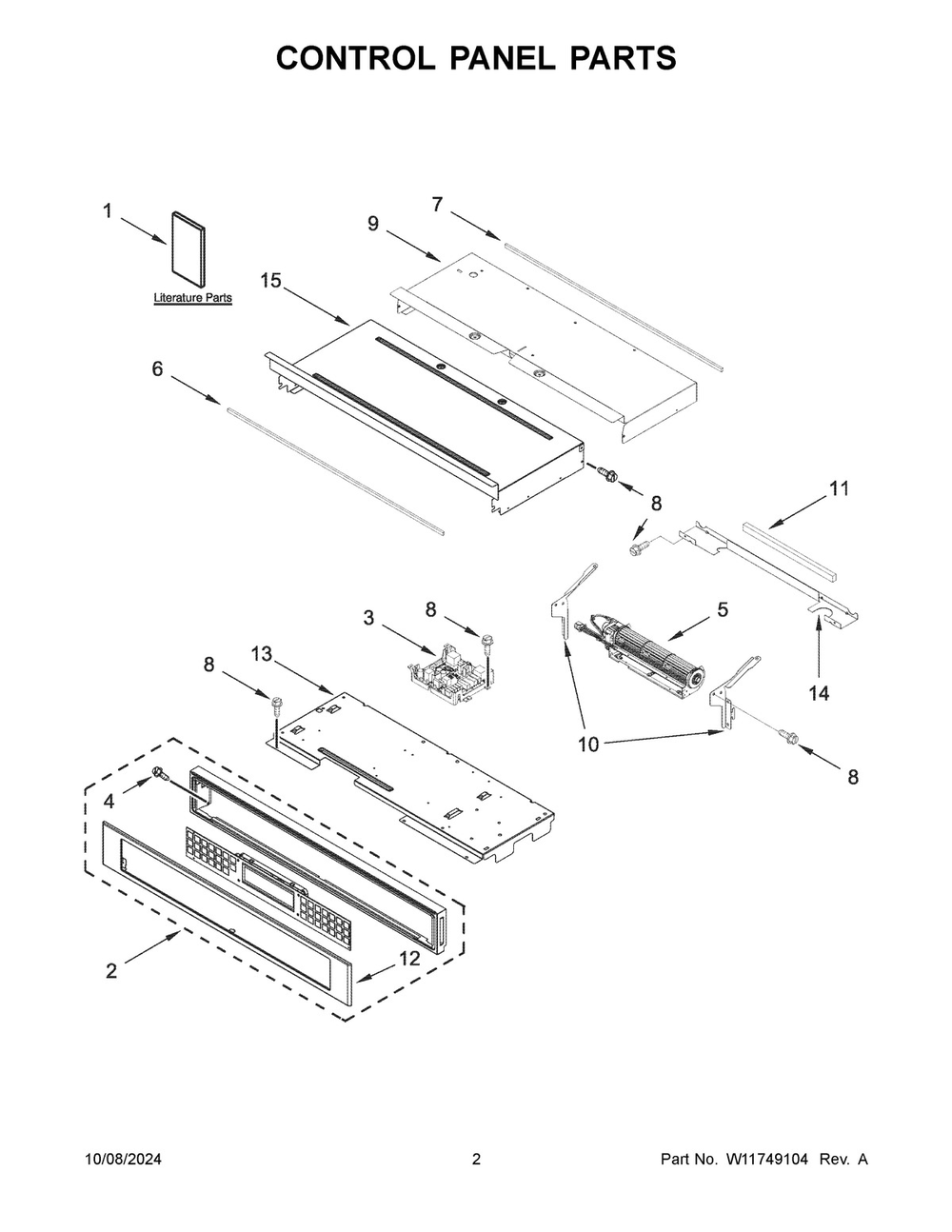 02 - Control Panel Parts Diagram and Parts List for KOES530PPS01  Whirlpool Wall Oven