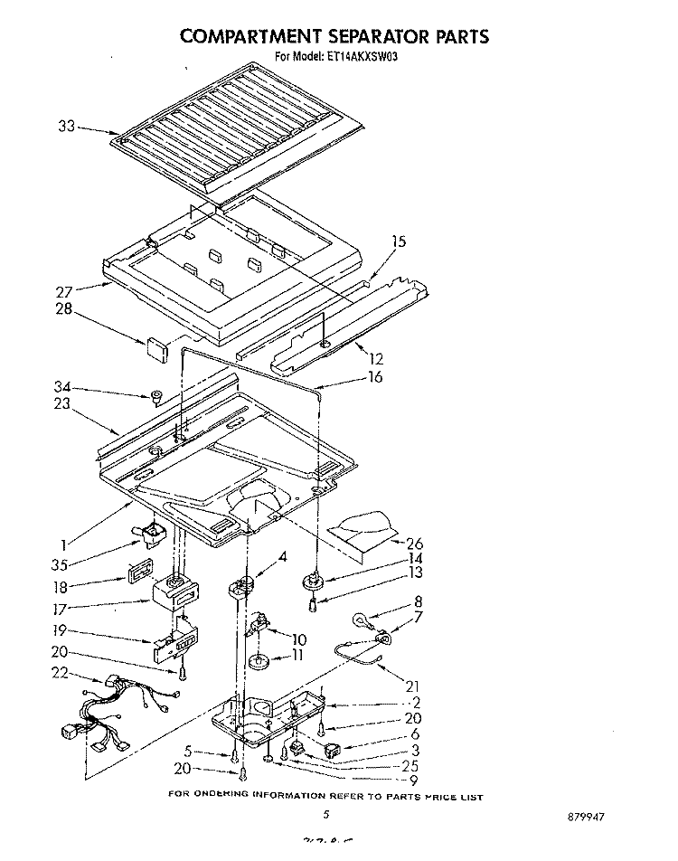 COMPARTMENT SEPARATOR Diagram and Parts List for ET14AKXSW03  Whirlpool Refrigerator
