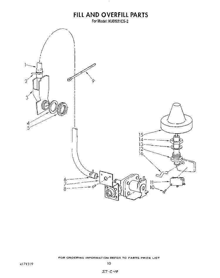 FILL AND OVER FILL Diagram and Parts List for KUDS21CS2  KitchenAid Dishwasher